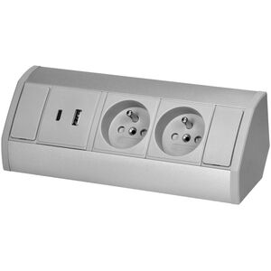 Orno Gniazdo meblowe 2x2P+Z, 2xUSB (typ A+C| 2,4A), szaro-srebrne