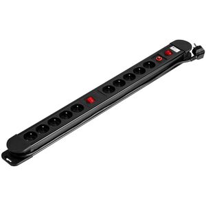 Orno Listwa zasilająca, 10 gniazd 2P+Z, kabel 3x1,5mm2, długość 1,5m,  2xWyłącznik podświetlany dwutorowy, Wyłącznik termiczny. 16A/230 VAC, Czarna