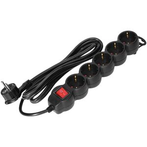 Orno Przedłużacz 5-krotny 2P+Z (Schuko) z wyłącznikiem, 1,5m H05VV-F 3x1,5mm2, Imax=16A, płaska wtyczka, czarny