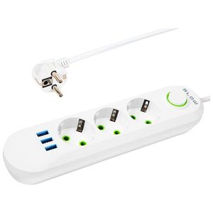 Blow 98-217# Przedłużacz sieciowy ps-330 3-gniazda 3xusb 3m biały 2x1mm