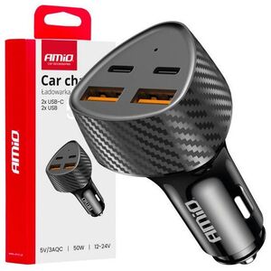 Ładowarka samochodowa 50W 2x USB-A + 2x USB-C AMIO-04284