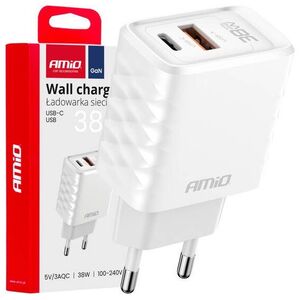 Ładowarka sieciowa Quick Charge GaN 38W USB-A + USB-C AMIO-04287
