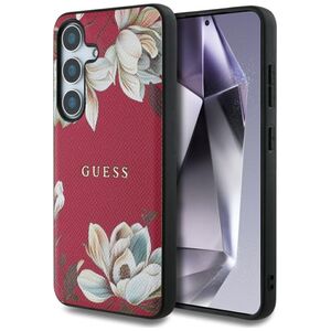 Guess Grained Printed Flower Pattern MagSafe case for Samsung Galaxy S25 fuchsia