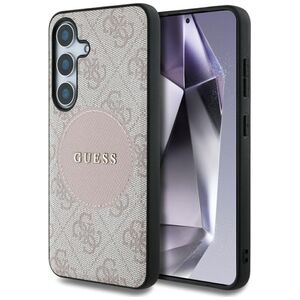 Guess 4G Round Patch Classic Logo MagSafe Case for Samsung Galaxy S25 Pink