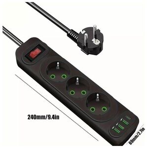 F23U 2m extension cord with 3 Sockets + 3 USB + 1 USB-C
