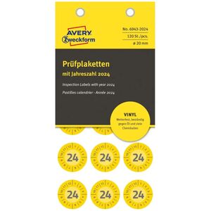 AVERY Avery 6943-2024 Ø 20 mm, 120 Etiketter, Gul Gul 152x70x3,5 mm (8stk) - (8 pce pr. blister emballage) 13802103 4004180000000