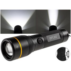 Handheld flashlight, 20W, rechargeable USB-C, black, ARCAS