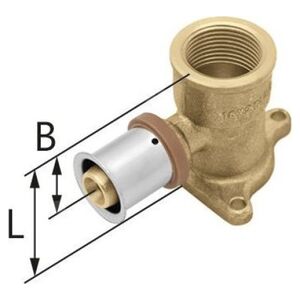 Kolano ścienne mosiężne z uszami GW ultraPRESS - 25 Rp3/4 L = 54 mmKAN-THERM