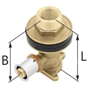 Kolano ścienne mosiężne z uszami do suchej zabudowy GZ/GW ultraPRESS - 16 Rp1/2 L = 78 mmKAN-THERM
