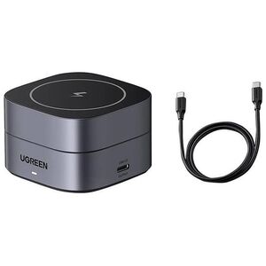 Ładowarka Ugreen Ładowarka indukcyjna Qi 2w1 Ugreen W256 do iPhone, AirPods, 20W (czarna) + kabel USB-C do USB-C 1m