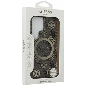 Guess 4G Background Gold Electroplated Peony Pattern MagSafe Case for Samsung Galaxy S25 Ultra Brown