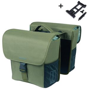 Sakwy BASIL GO DOUBLE BAG, MIK z adapterem do mocowania, 32L, Dark Green (NEW 2025)