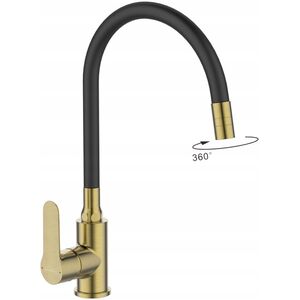 Sink mixer INVENA KSANTI PLUS, with 360deg rotating spout, polished gold color.