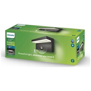 Wall LED outdoor light PHILIPS Bustan, IP44, 9W, 4000K, 1000lm, with motion sensor, anthracite color