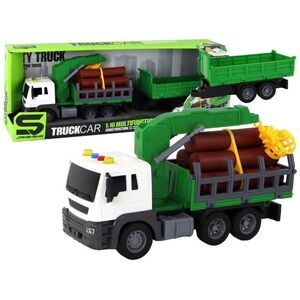 LeanToys Ciężarówka Z Dźwigiem Przyczepą Napęd Frykcyjny Dźwięki Zielona Drewno 1:16