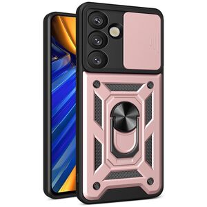 Etui pancerne Hybrid Armor Camshield z osłoną aparatu i metalowym ringiem do Samsung Galaxy S25 - różowe