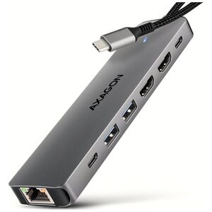 ML AXAGON HMC-7HX2 Wieloportovy hub USB 7in1, 5Gbps, 2x USB-A, 1x USB-C, 2x HDMI 4K/60Hz, GLAN, PD 100W, 15cm USB-C kabel