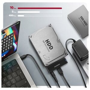 axagon ADSA-FPX Adapter USB-C 10Gbps SATA 6G 2.5'/3.5' SSD/HDD FASTPORT X, w tym zasilacz, 60cm USB-C/USB-A kabel