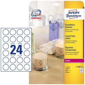 Avery Zweckform Przezroczyste etykiety na produkty Crystal Clear Ø 40 mm (L7780-25)