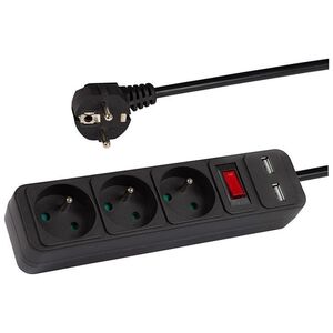 98-775# Przedłużacz sieciowy pr-370wsp/usb 3-gniazda+usb z uziemieniem+wyłącznik 3m czarny 3x1,5mm