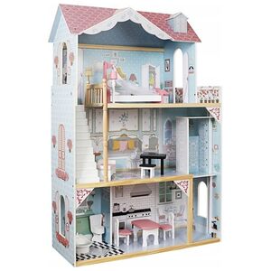 Duży Drewniany Domek dla lalek + drewniane mebelki Pastelowe kolory ZA5457
