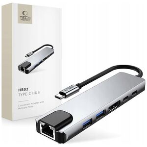 TECH-PROTECT HB02 HUB ADAPTER 6IN1 TYPE-C + USB2.0 + USB3.0 + HDMI 4K 30HZ + RJ45 + PD100W SPACE GREY