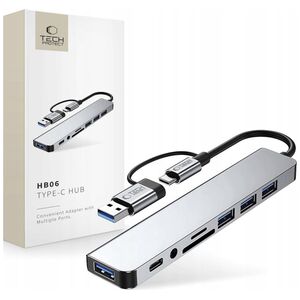 TECH-PROTECT HB06 HUB ADAPTER 9IN1 TYPE-C + USB2.0 + USB3.0 + SD/TF + AV3.5 SPACE GREY