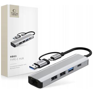 TECH-PROTECT HB03 HUB ADAPTER 5IN1 TYPE-C + USB2.0 + USB3.0 + RJ45 SPACE GREY