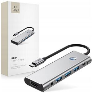 TECH-PROTECT HB04 HUB ADAPTER 9IN1 TYPE-C + USB2.0 + USB3.0 + HDMI 4K 60HZ + SD/TF + PD100W + AV3.5 SPACE GREY