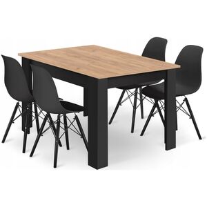 Leobert Zestaw stół prostokątny 120x80 craft + 4 krzesła OSAKA czarne