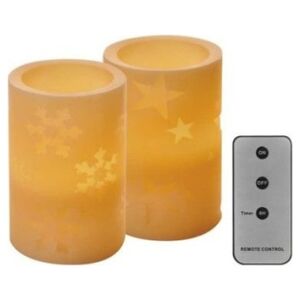 Kaledine dekoracija "2 zvakutes", 2 x 3Vdc (2x2 x AA), 2 x 1 LED, gintarine balta, su laikmaciu, valdikliu ir pulteliu, EMOS