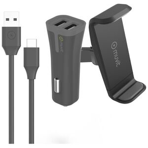 Muvit Car Holder Airvent Car Charger 2usb 2.4a+type C της Muvit Black 12940017 3663111116984