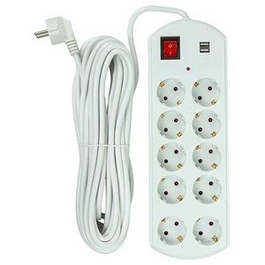 EXD Buitini ilgiklis 10m, 10 lizdų, 2x USB, su jungikliu 13460373 9990000610563
