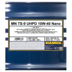 Mannol Alyva TS-9 UHPD Nano10W/40varikliams208 L / 180KG