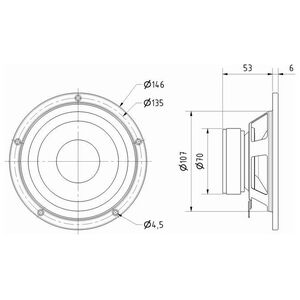 Visaton VS-W130S/8, 50 W, 80 W, 8 O, 39 - 12000 Hz, Black, 146 mm