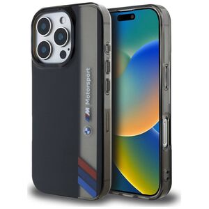 BMW Motorsport IML Vertical Stripe Case for iPhone 16 Pro Max Black