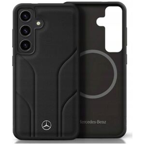 Mercedes Leather Debossed Lines MagSafe Case for Samsung Galaxy S25 Black