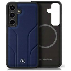 Mercedes Leather Debossed Lines MagSafe Case for Samsung Galaxy S25 Blue