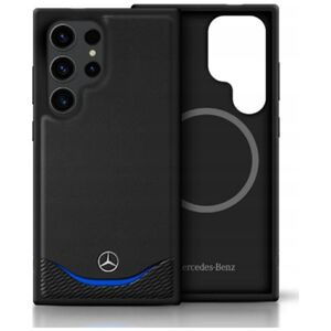Mercedes Leather Contrasted Blue Horizontal Curve MagSafe Case for Samsung Galaxy S25 Ultra Black