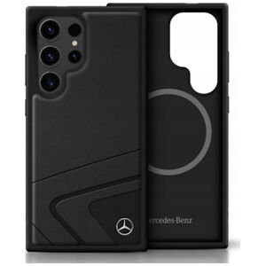 Mercedes Leather Horizontal Debossed Curves MagSafe Case for Samsung Galaxy S25 Ultra Black