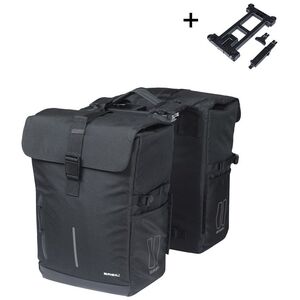 Sakwy BASIL MOVE DOUBLE BICYCLE BAG, MIK z adapterem do mocowania, 30L, Wodoodporna, Black (NEW 2025)