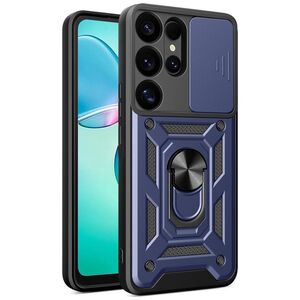 Etui pancerne Hybrid Armor Camshield z osłoną aparatu i metalowym ringiem do Samsung Galaxy S25 Ultra - niebieskie
