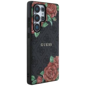Guess Leather 4G Flowers Print Metal Classic Logo MagSafe Case Samsung Galaxy S25 Ultra black