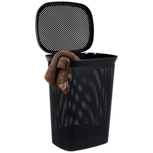 Kosz na pranie Bathroom Solutions Kosz na pranie pojemnik łazienkowy na odzież bieliznę z pokrywą czarny 60 l