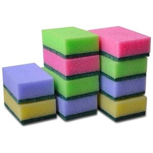 Svamp multi Mini 9x6 cm Assorterede farver med Grøn skuresål,10 stk/pk