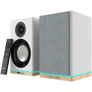 GŁOŚNIKI PÓŁKOWE BS-60WH LED BIAŁE (BLUETOOTH, 2x90W, RCA, USB, OPTYCZNE, BASS-REFLEX, PILOT)