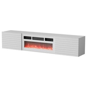 Cama Meble Szafka RTV TULA 183x35x37 biały mat + biały kominek