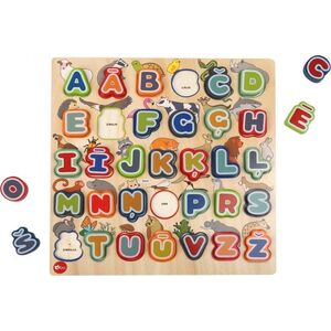 bo. Educational wooden puzzle "Alphabet and animals" (In Latvian lang.)