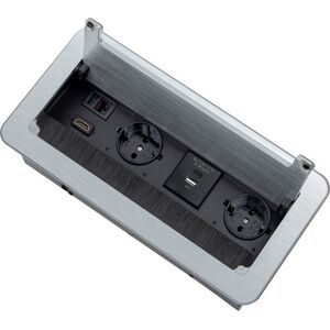 Ilgiklis montuojamas balde INBOX, 2x Schuko, 1x USB A, 1x USB-C, HDMI, RJ45, su 1.5m ilgio laidu, sidabro spalvos