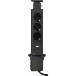 Ilgiklis montuojamas balde LIFT BOX, 3x Schuko, 1x USB A, 1x USB C, su 1.5m ilgio laidu, juodas